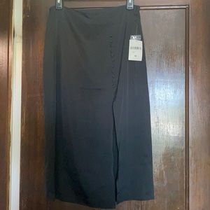 Black satin midi skirt with slit